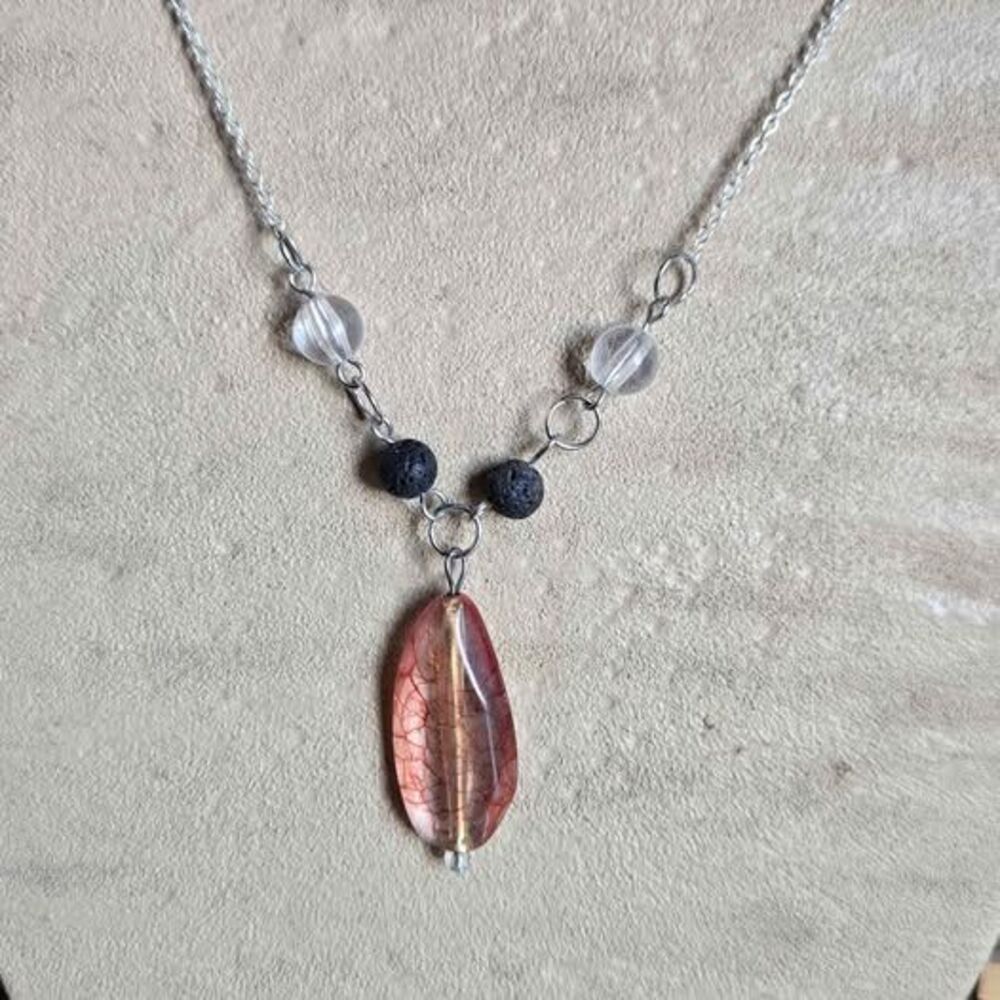 Handmade Aromatherapy Necklace with Repurposed Vintage Acrylic Focal Bead